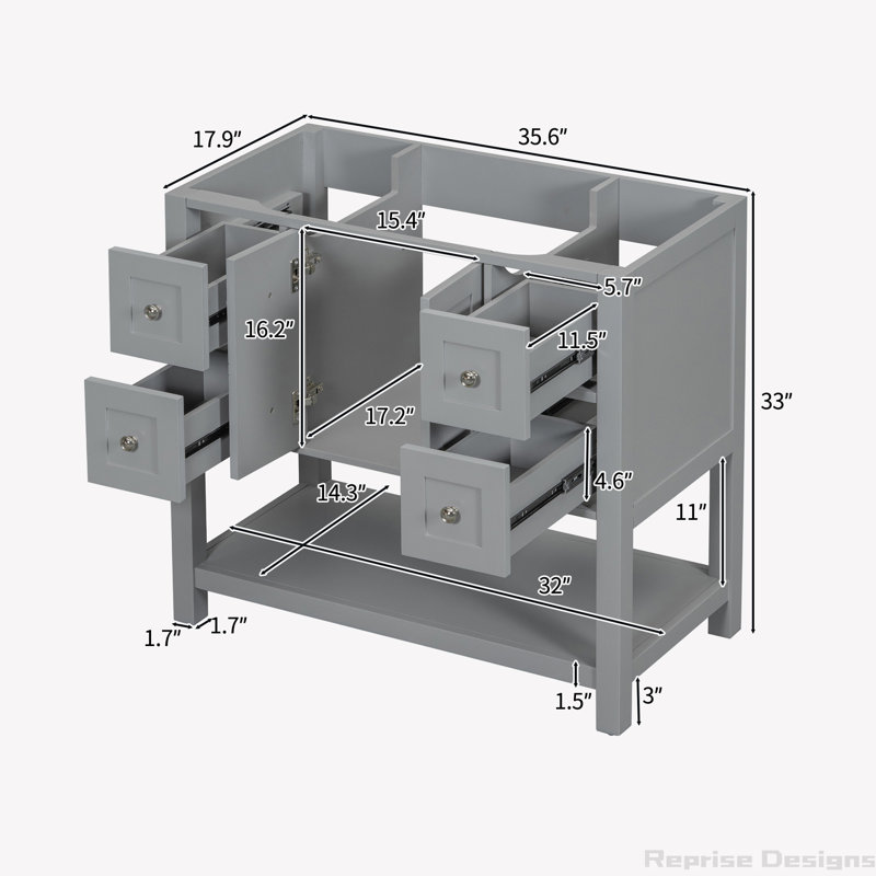 35.6'' Single Bathroom Vanity Base Only, Gray