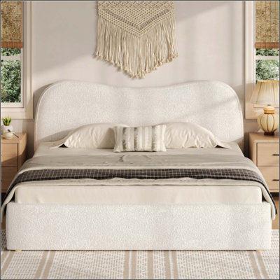 Upholstered Platform Bed with Wooden Slats