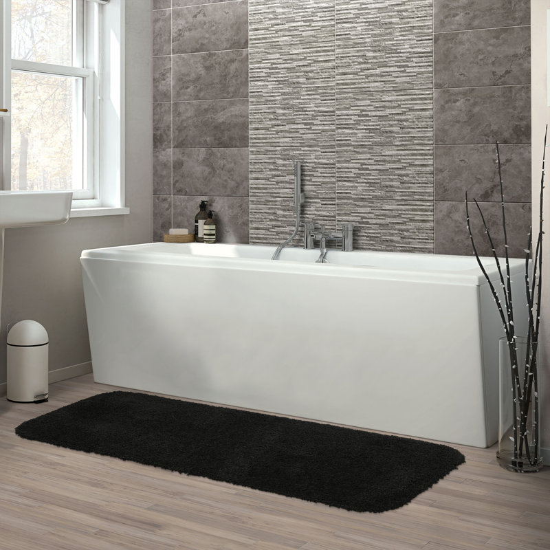 Treye Nylon Bath Rug with Non-Slip Backing, Runner 22" x 60", Black