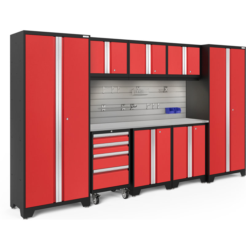 Bold Series 76.75'' H x 132'' W x 18'' D 9 Garage Storage Cabinet Set, Gray, Stainless Steel