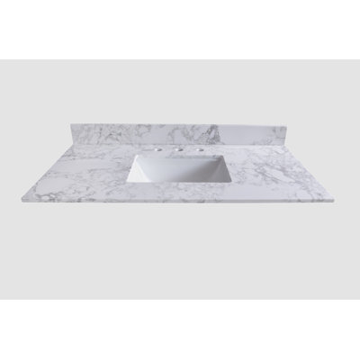 Montary 49X22inch  Bathroom Stone Vanity Top  Engineered Stone Carrara White Marble Color With Rectangle Undermount Ceramic Sink And 3 Faucet Hole Wit -  Go Peak Track, GPTYX07643A