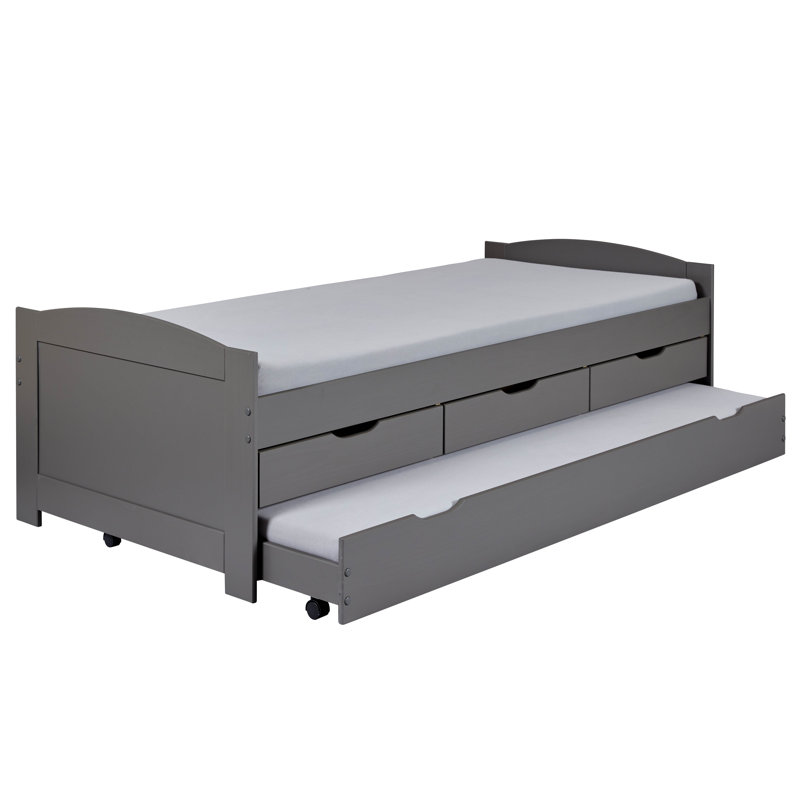 Ulli cot bed with trundle and 3 drawers - including slatted frame, 90 x 200 cm, Grey