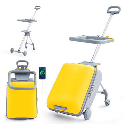 Bagage à main pour enfants avec siège amovible, barrière de sécurité, roues pivotantes silencieuses, verrou TSA et port de charge USB, valise à roulettes pour tout-petits