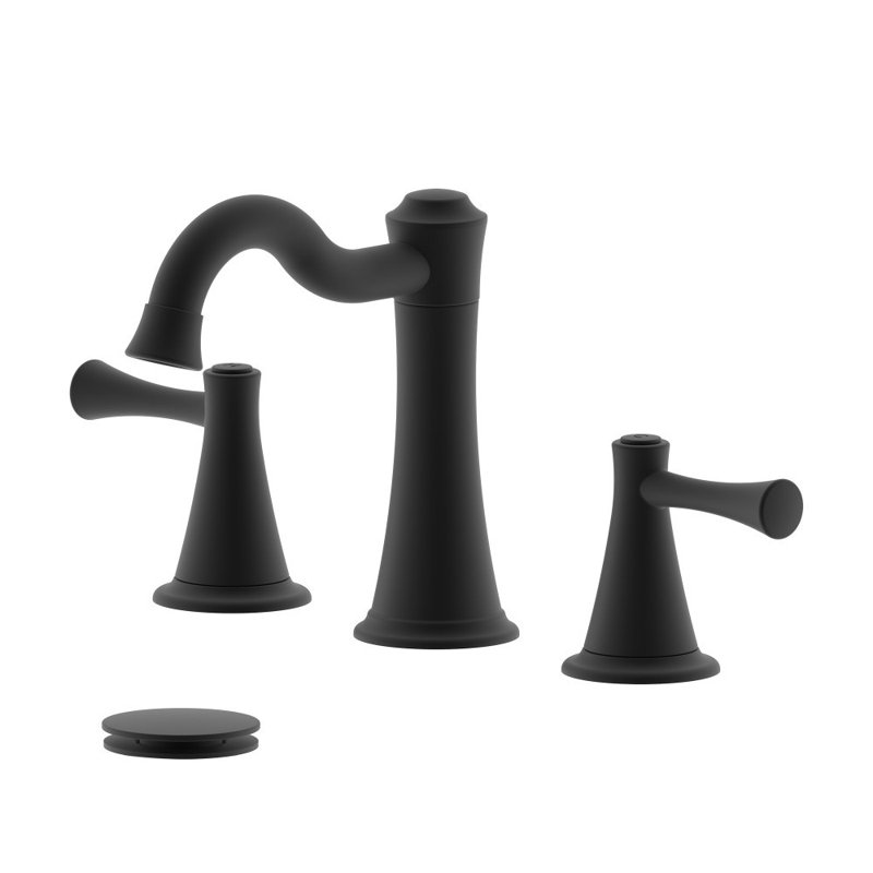 Robinet de salle de bain à large entraxe avec drain Konya, Noir mat