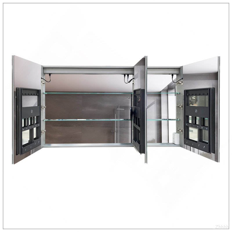 Armoire à pharmacie à DEL avec miroir, douilles, à intensité variable et antibuée, 5.5" H x 60" W x 36" D, Gray