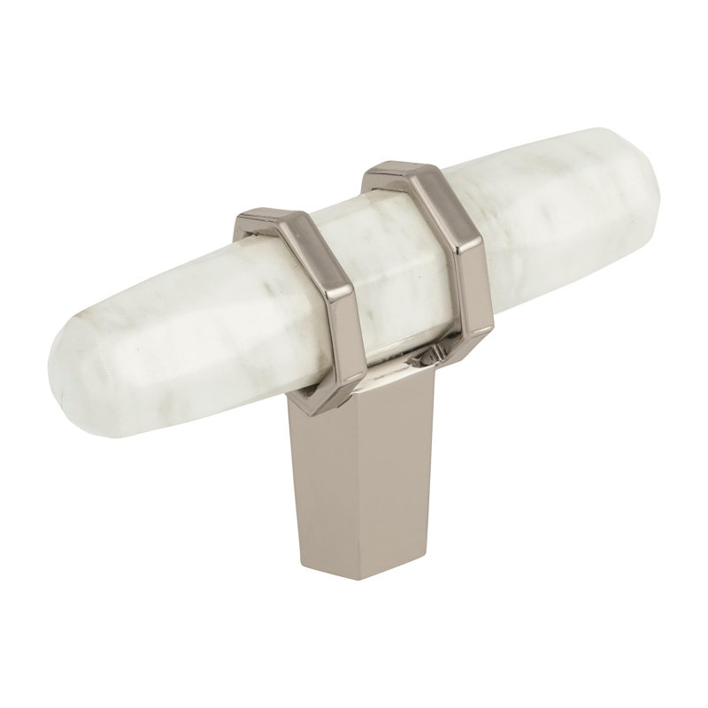 2.5 Inch Marble White and Polished Nickel T-Handle Knob