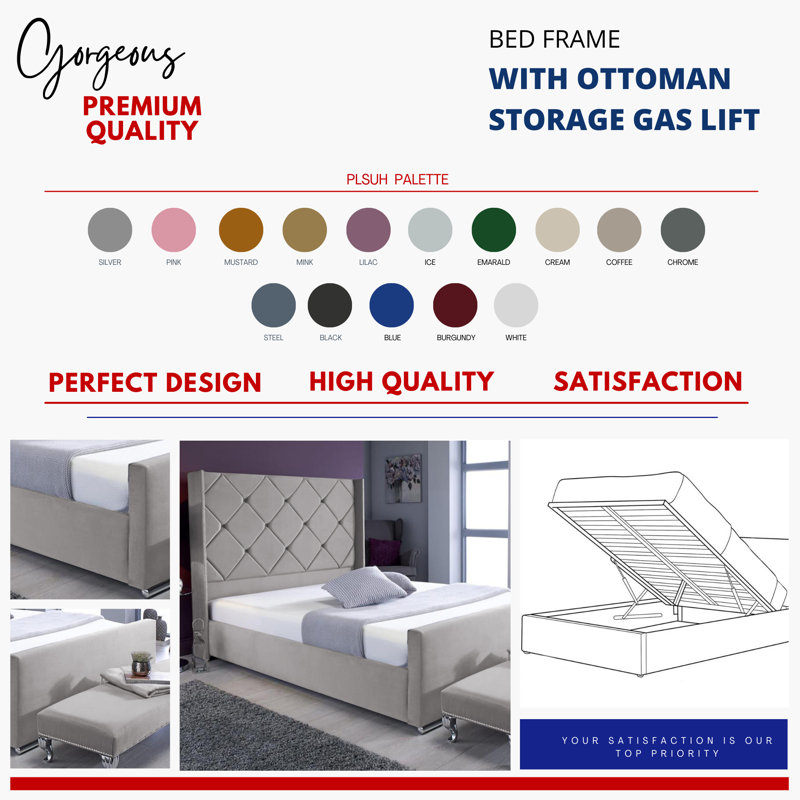 Upholstered Ottoman Storage Bed, Silver, Single (3')
