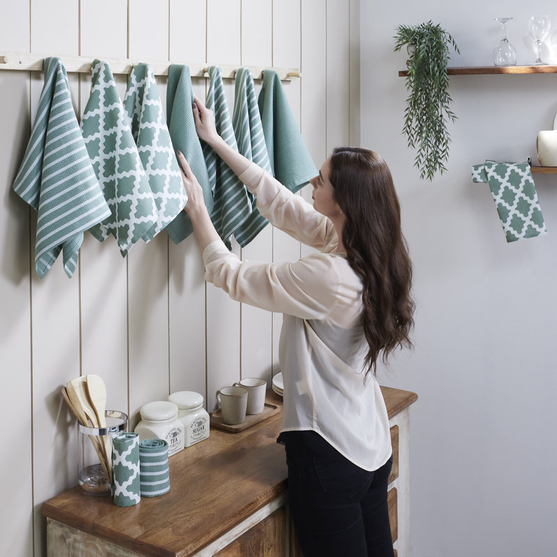 Stripe Jacquard Tea Towel Kitchen Towel, Sage