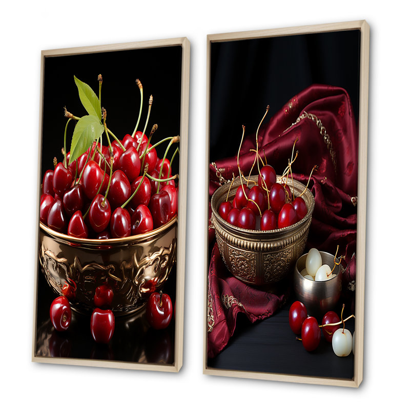 Délicieuse cerise Bliss I - fruits, ensemble de 2 reproductions d'art mural, Encadrement brun, H 40 po x l 41 po