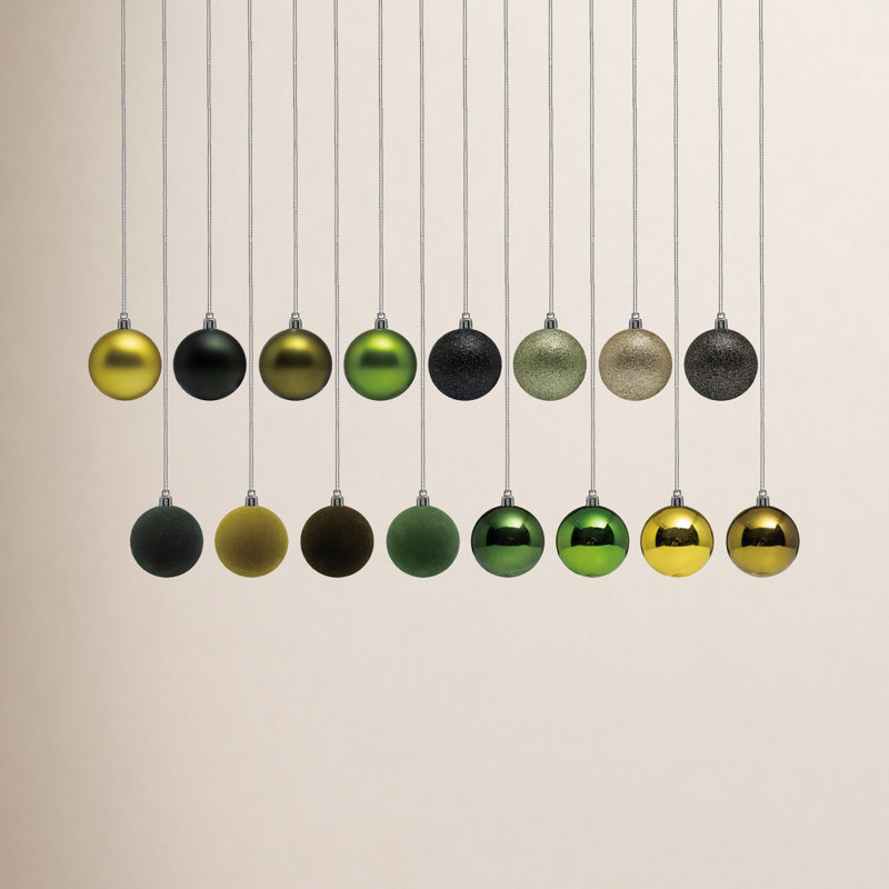 Mini ensemble d'ornement boule en plastique floqué, Noir / or