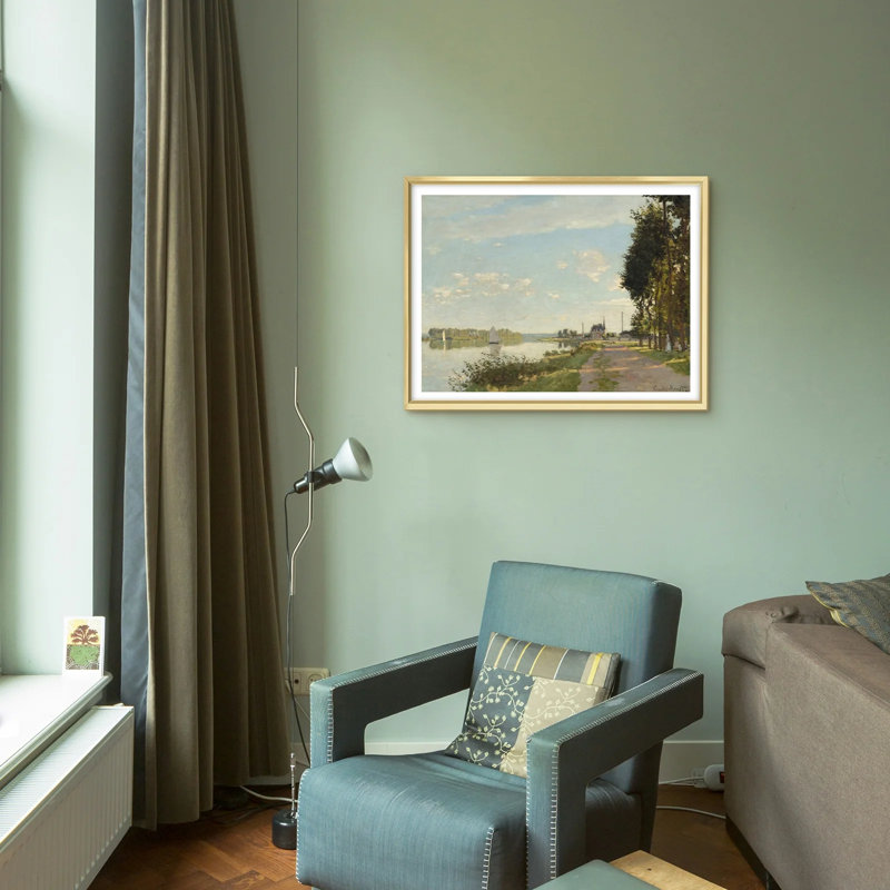 Riverside Landscape Art, Monet, peinture encadrée de scène d'eau sereine, H 8 po x l 10 po, Cadre métallique doré