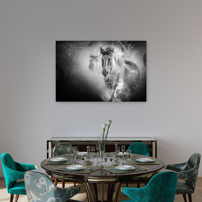 «Powerful Horse Splash», reproduction d'art murale cheval contemporain, H 32 po x l 48 po
