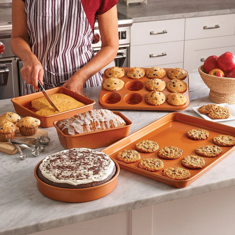 Hammered Copper 15-Piece Nonstick Aluminum Cookware and Bakeware Set