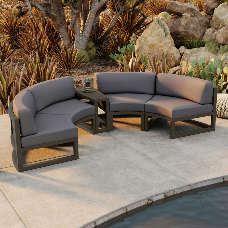 Bergeron Outdoor Curved Patio Sectional with Sunbrella Cushions, Canvas Charcoal Sunbrella® Canvas, Slate