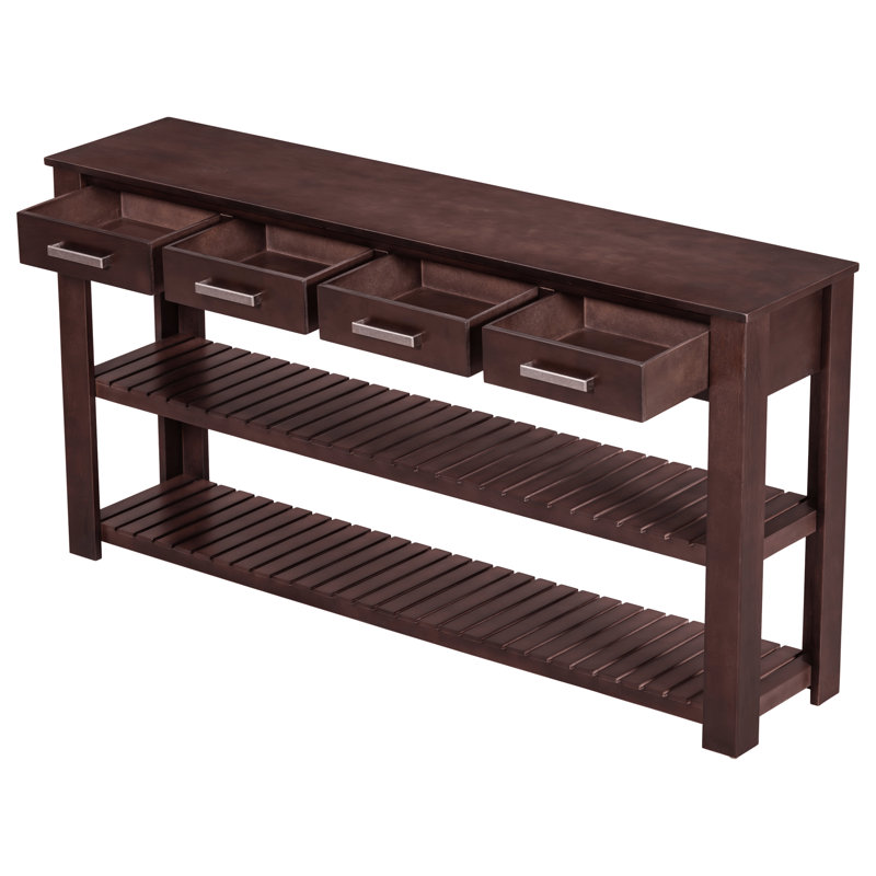 Console de style U minimaliste avec 4 tiroirs et 2 tablettes en U. Style robuste pour les entrées, tablettes robustes