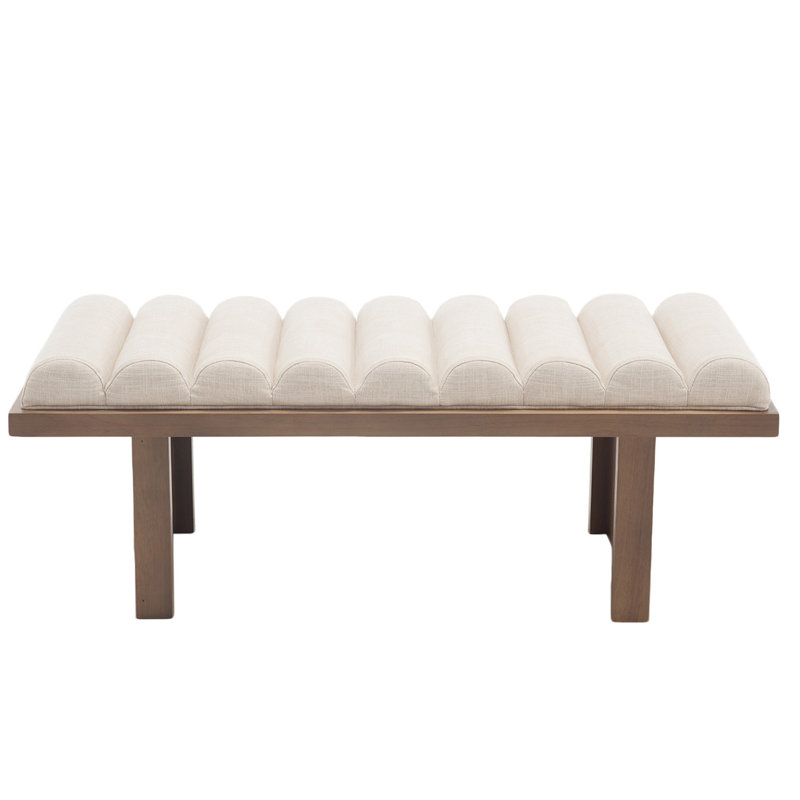 Upholstered Solid Wood Bench, Column Upholstered Bench 45.75'' Wide, Beige, Brown