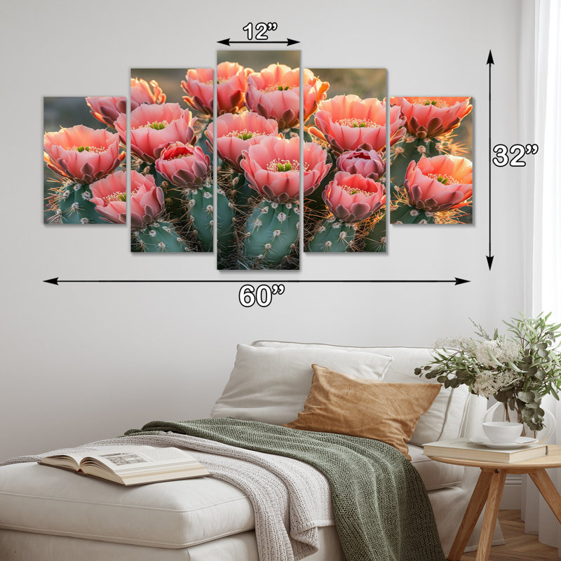Cactus en pleine floraison à l'aube I - Art mural floral cactus - ensemble d'art mural traditionnel