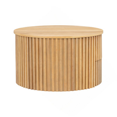 Round Lift Top Coffee Table, Modern Fluted Wood Accent Coffee Table with Hidden Storage for Living Room