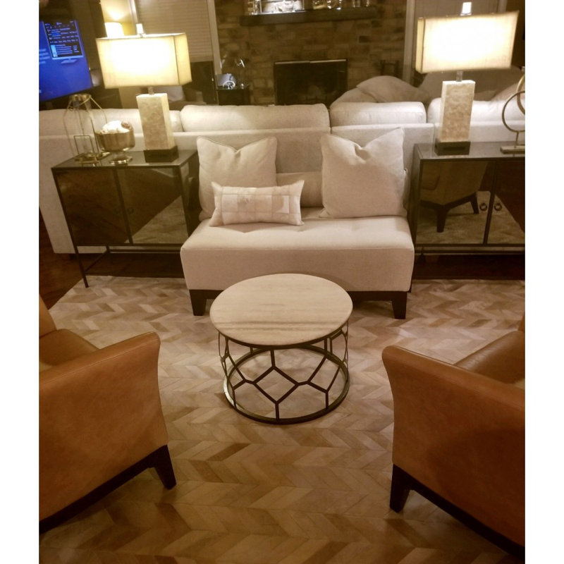 Diamond Frame Coffee Table, 18.5" H x 40" L x 40" W, Lite Travertine, Gold Leaf
