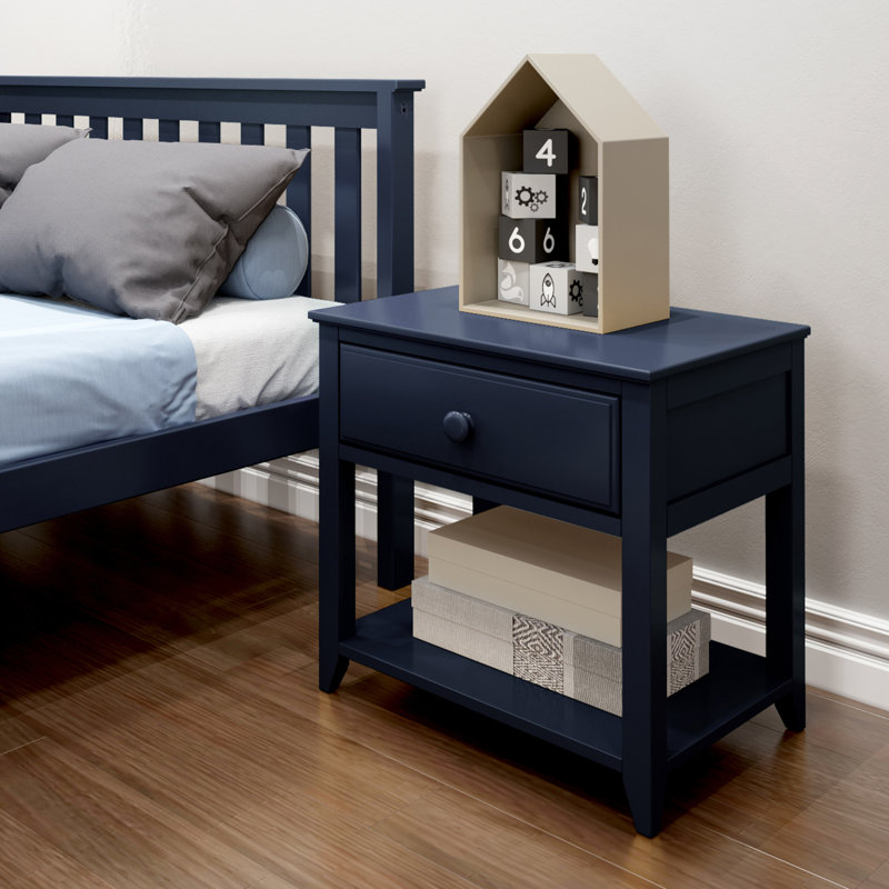 Lubin 1 Drawer Solid Wood Nightstand, Blue