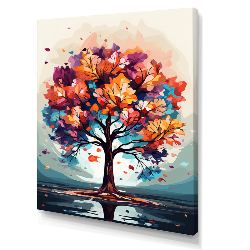Orange orange, feuillage d'arbre I - art mural arbre, Toile tendue, H 32 po x l 24 po x P 1 po