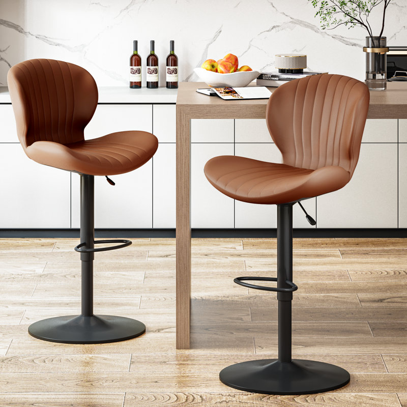Bar Stools Set of 2,Adjustable Swivel Counter Height Bar Stools with Back & Footrest,Modern Design Bar Chairs,Faux Leather Upholstered Barstools for Bar,Kitchen