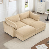 2-Seater Sofa With 2 Footstools and Pull Out Storage Drawer