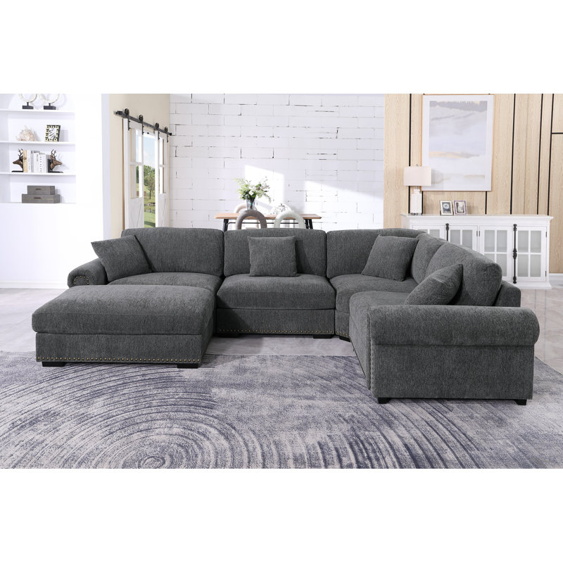 Canapé modulaire en chenille 5 places, Dark Gray