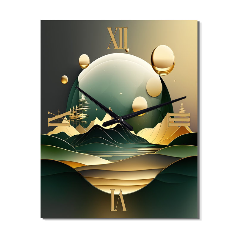 Dreamy Mountain III - Horloge murale abstraite en marbre, H 32 po x l 24 po
