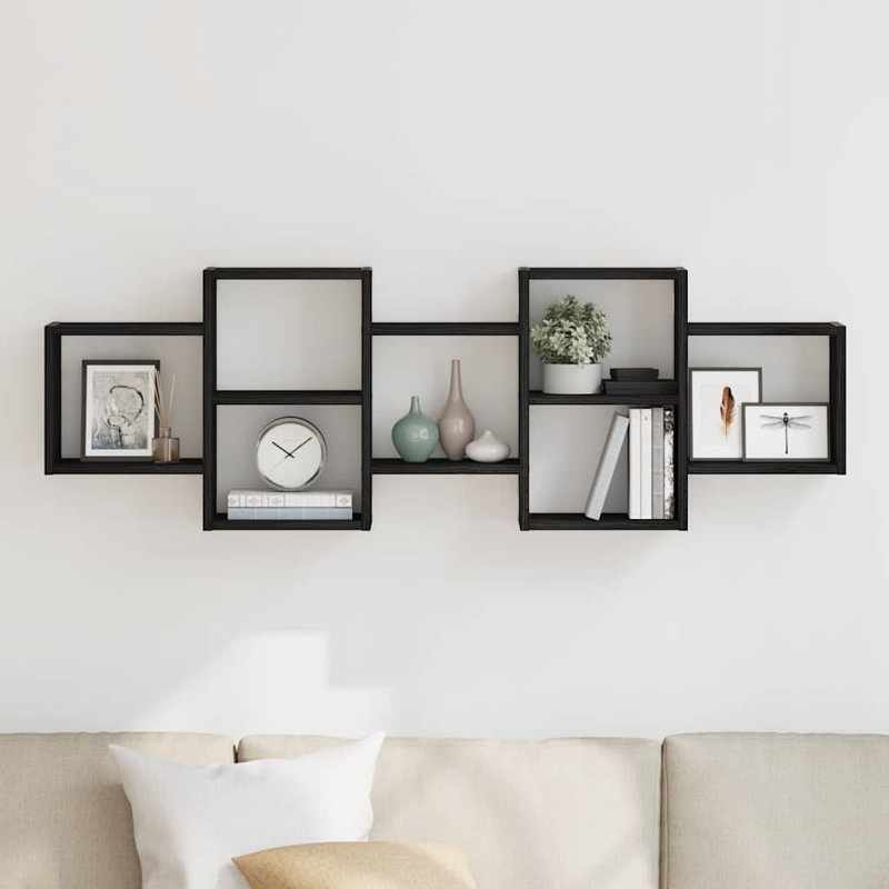 Wall Shelf Black Oak Engineered Wood, 42cm H x 129cm W x 18cm D