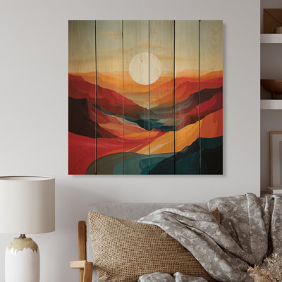 «Bold Sunrise Horizon I», impression de paysages sur bois de pin naturel