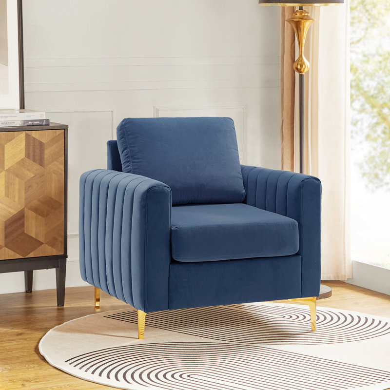 Fauteuil club capitonné en velours Cedarpoint, Bleu ardoise