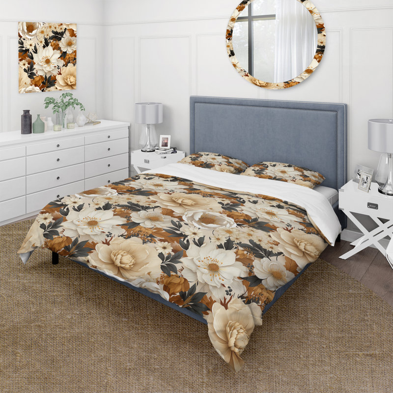 Literie Boho Earthy Blooms Poppies Bloom III, Housse de couette pour grand lit et 2 taies décor