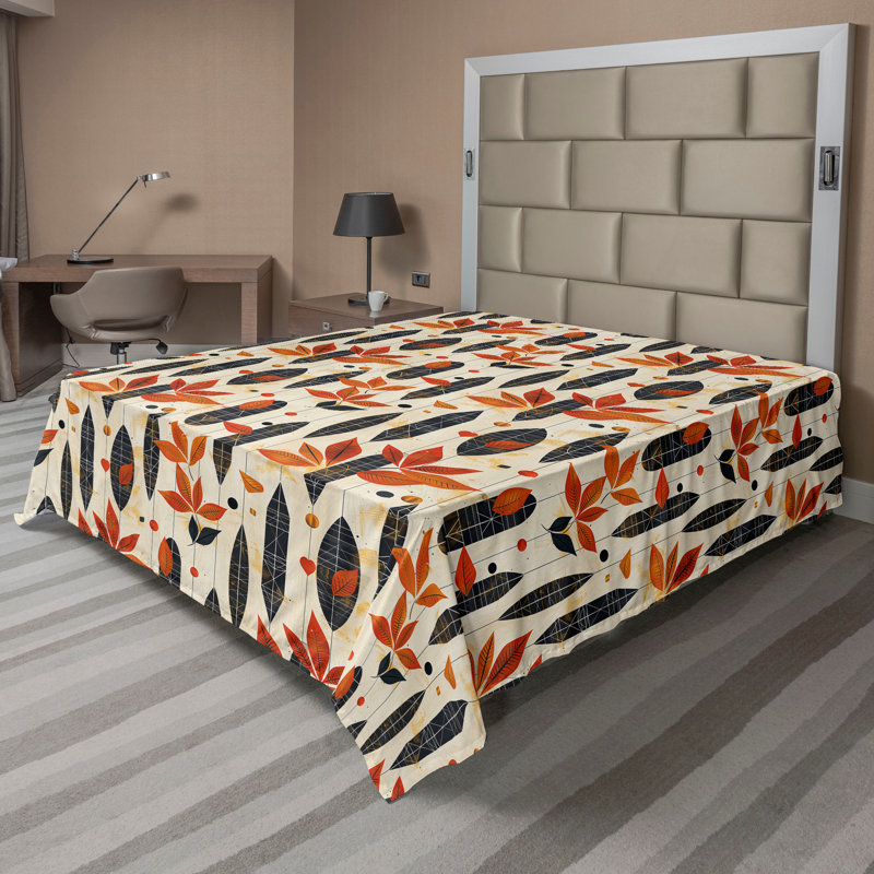 Drap plat moderne de style bohème Ambesonne, Drap plat grand, Ivoire / gingembre / motif floral gris foncé
