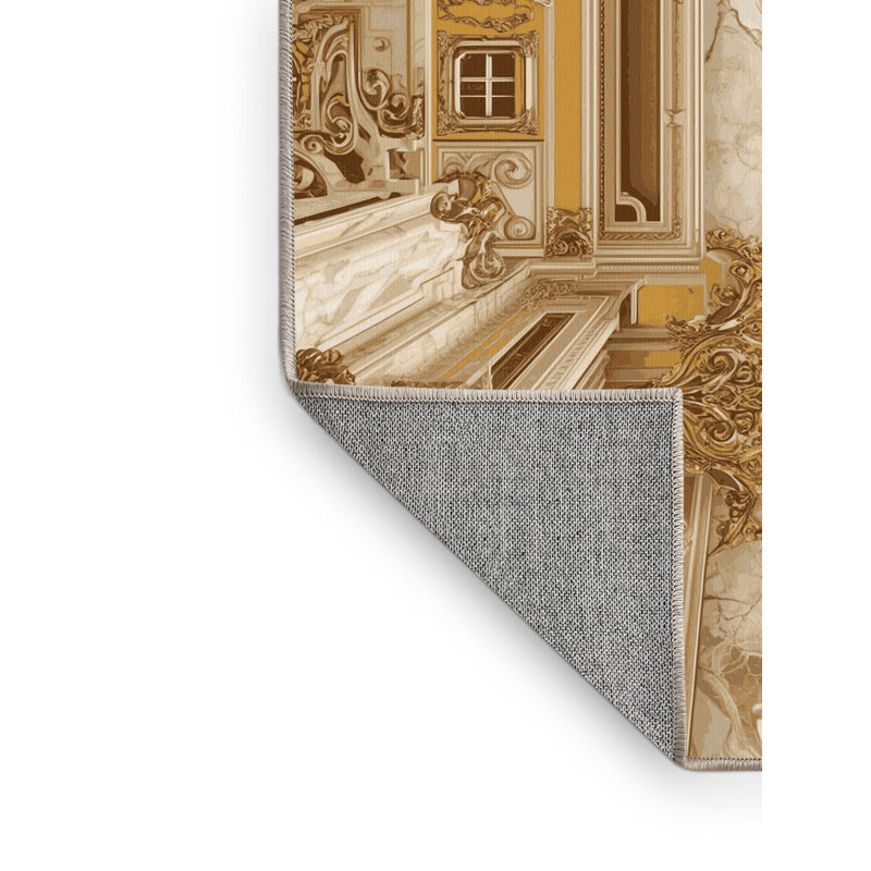 Machine Washable Pandelica Vienna Schonbrunn Palace Posh & Luxe Marble Rug in Beige – Beige Binding, 2x3