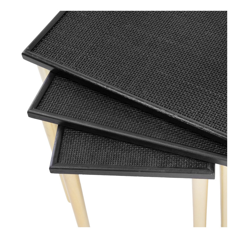Ensemble de 3 tables d'appoint gigognes, tables d'appoint en bois massif noir et doré et panneau de fibres à densité moyenne