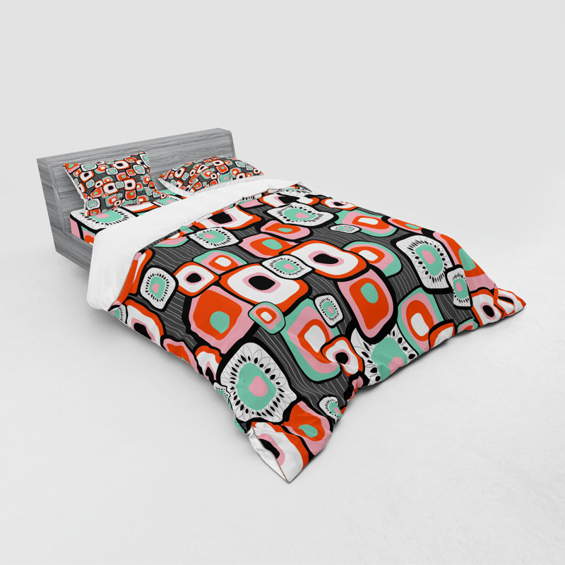 Ensemble de housse de couette à motif carré en forme de lave funky rétro, Housse de couette grand + 3 pièces supplémentair