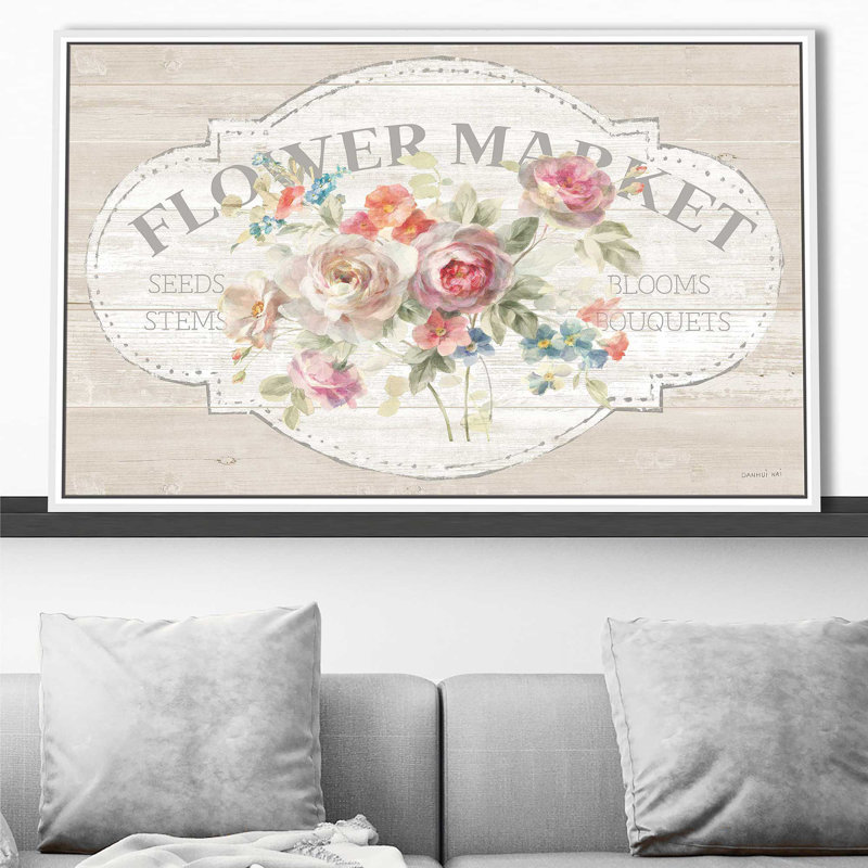 Cottage Garden I sur bois - impression, Cadre flottant blanc, H 21,5 po x l 33,5 po x P 2 po
