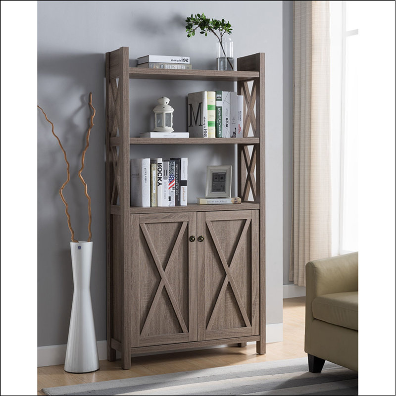 Gilchrist 69" H x 34" W 2-Door Standard Bookcase,Wooden Display,Storage Cabinet with 2 Shelves, Dark Taupe