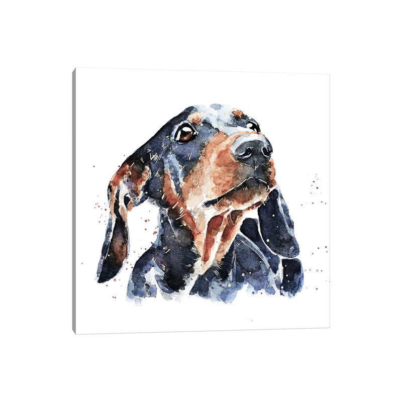 Teckel noir et brun clair par Edwatercolours-impression, Pas de tapis, Toile tendue, H 12 po x l 12 po x P 0,75 po