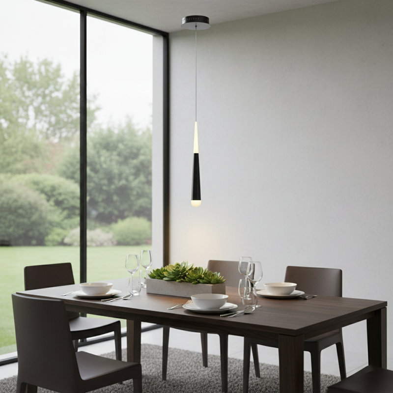 Luminaire suspendu simple 1 lumière Aeisha, Noir mat