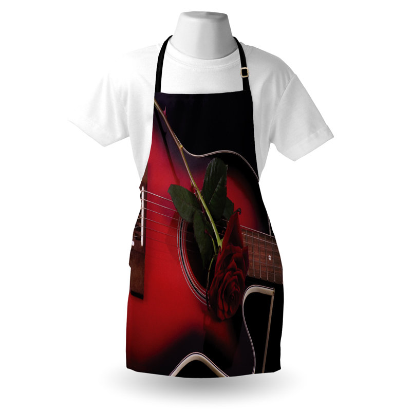 Tablier espagnol East Urban Home, guitare avec rose Love, taille adulte, rubis blanc