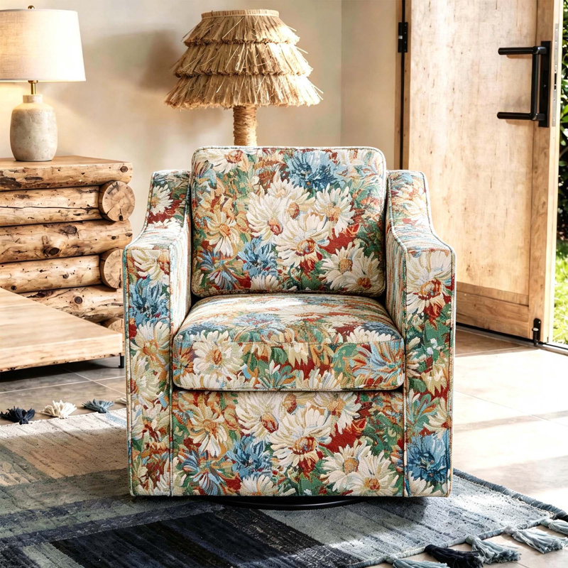 Upholstered Swivel Armchair, Orange Blooms
