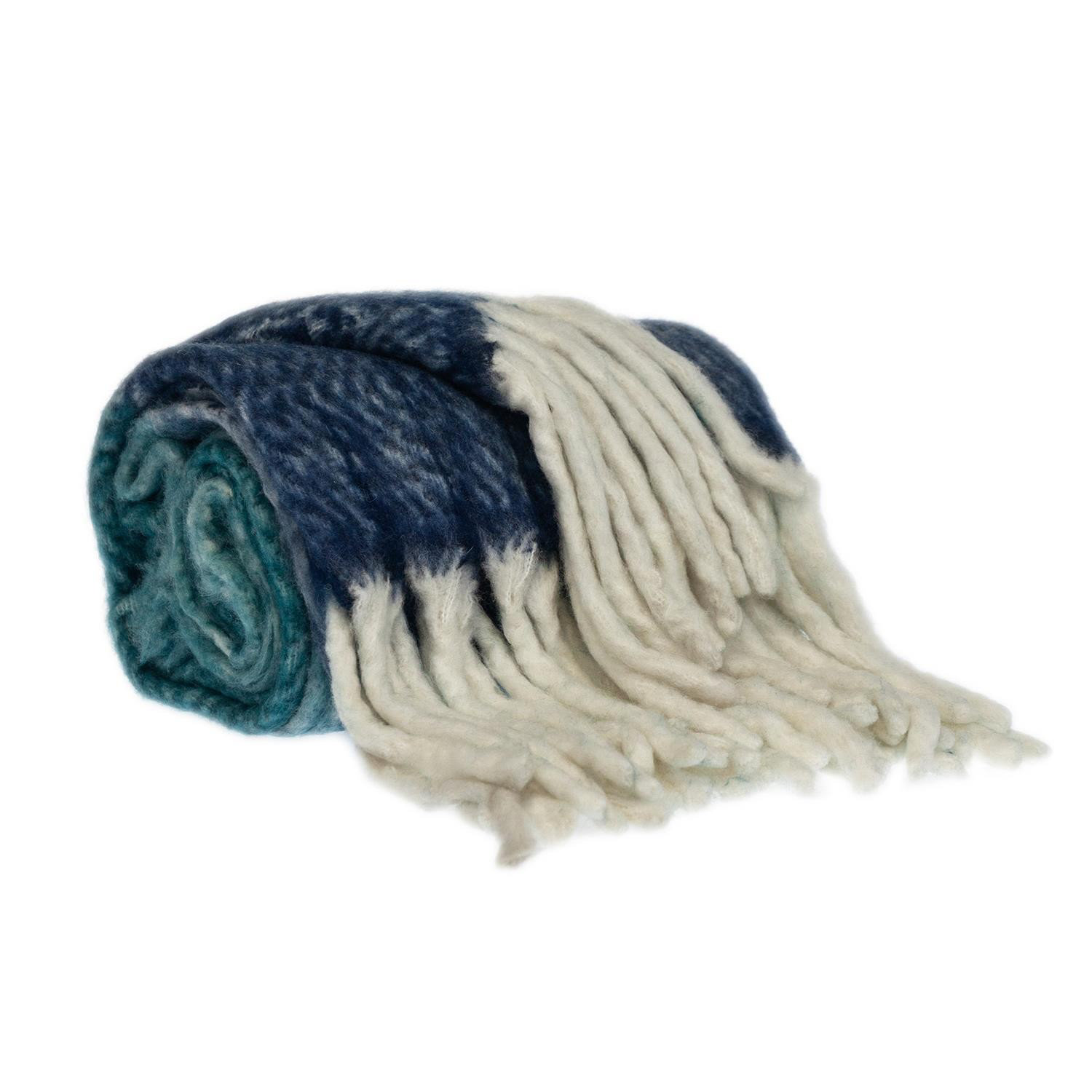 Ixia Knit Wool Throw Blanket, Blue