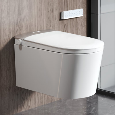 DeerValley Wall Hung Smart Toilet with Adjustable Wall Frame, One Piece Bidet Toilet with Built-In Water Tank, Pump, Auto Open/Close Lid, Foam Shield,  Foot Sensor, LED Display