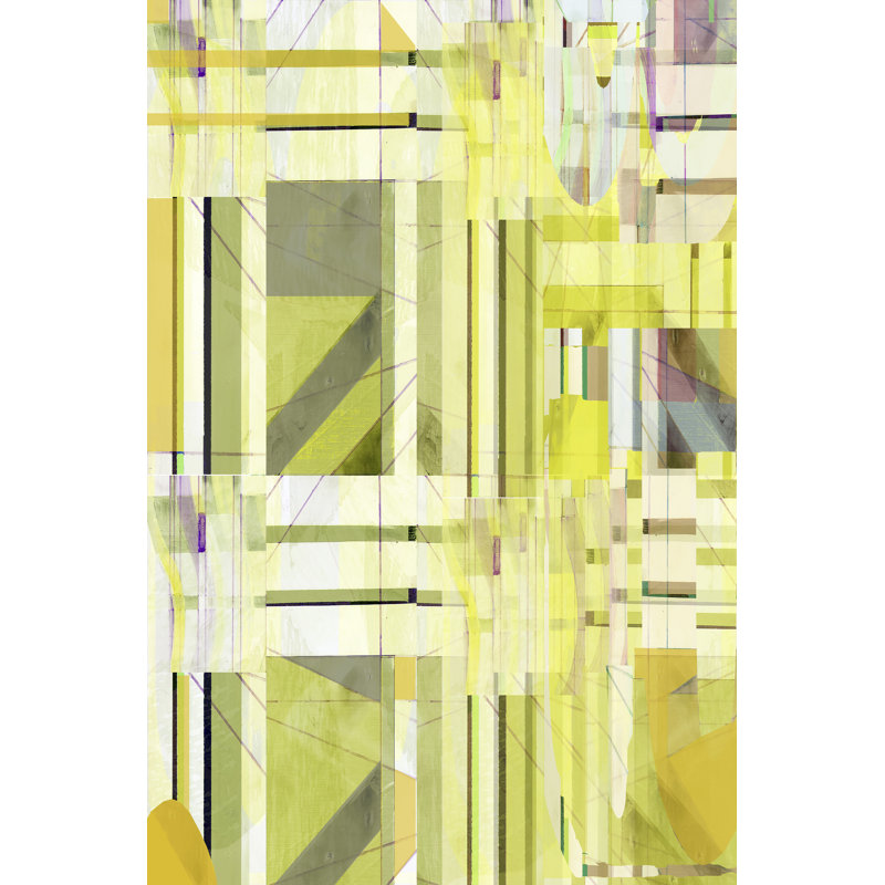 Yellow Curves III by Cartissi - Painting on Canvas, 91cm H x 61cm W, Black Floater Framed