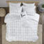 Édredon et édredon double / grand imprimé métallique - géométrique argenté sur blanc, microfibre, 2 taies décoratives, coussins décoratifs, imprimé de draps, vapeur