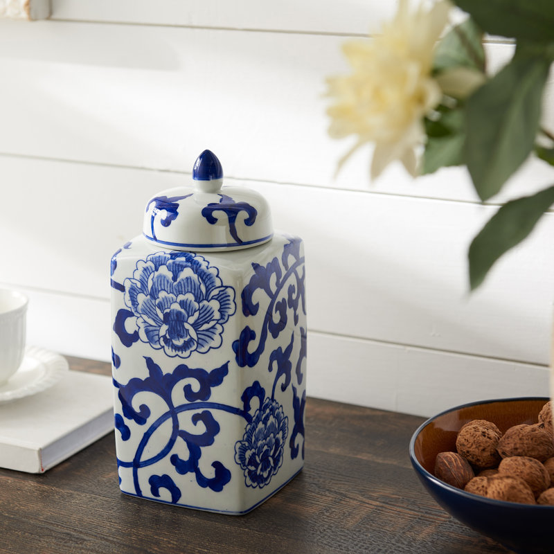 Dareese 9.44" Handmade Blue White Chinoiserie Ceramic Ginger Jar/Table Vase