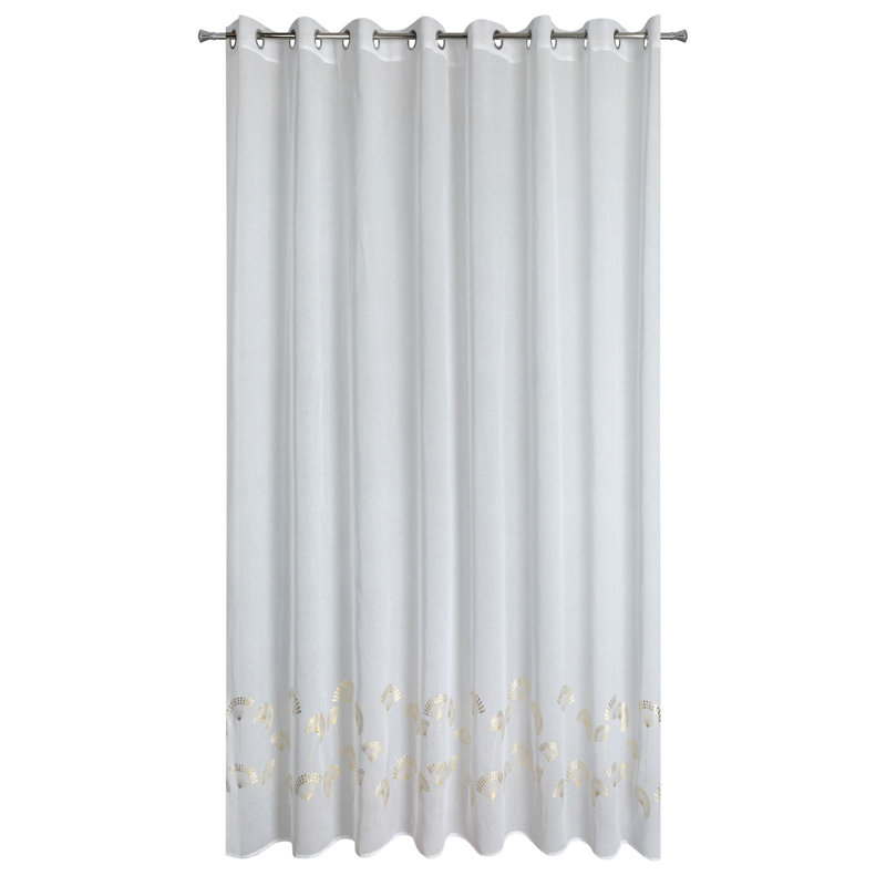 Sugarbush Sheer Curtain Single Panel, 250cm H x 300cm W, White/Gold