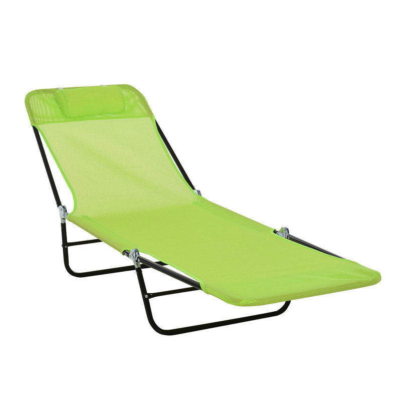 Outsunny Folding Chaise Lounge Chair, Pool Sun Tanning Chair, Outdoor Lounge Chair With Reclining Back, Breathable Mesh Seat, Headrest For Beach, Yard, Patio, Green